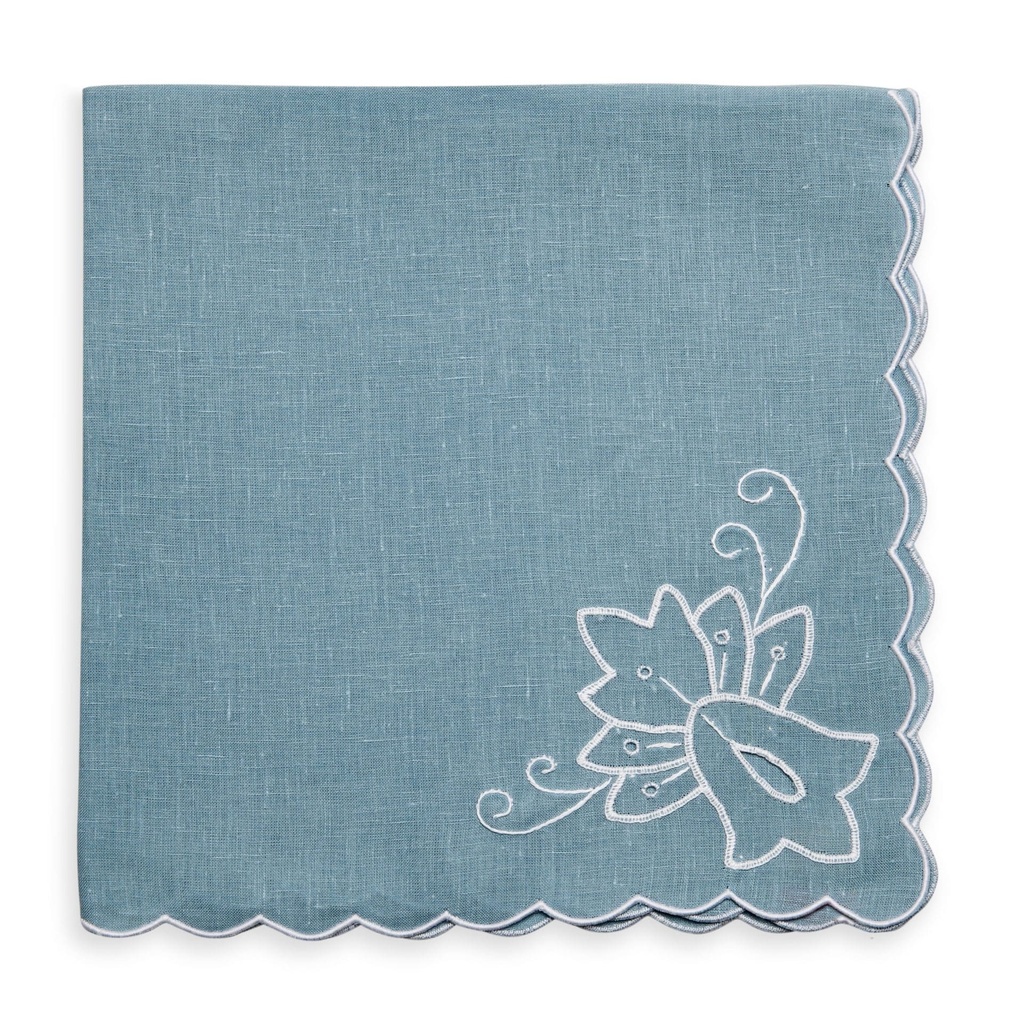 Lotus Corner Embroidered Napkin Sky Blue