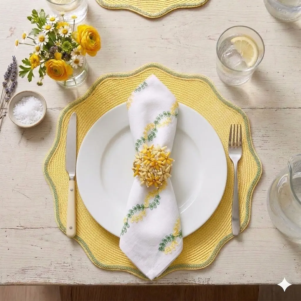 2-Tone Vine Embroidered Napkin - Thumbnail 2