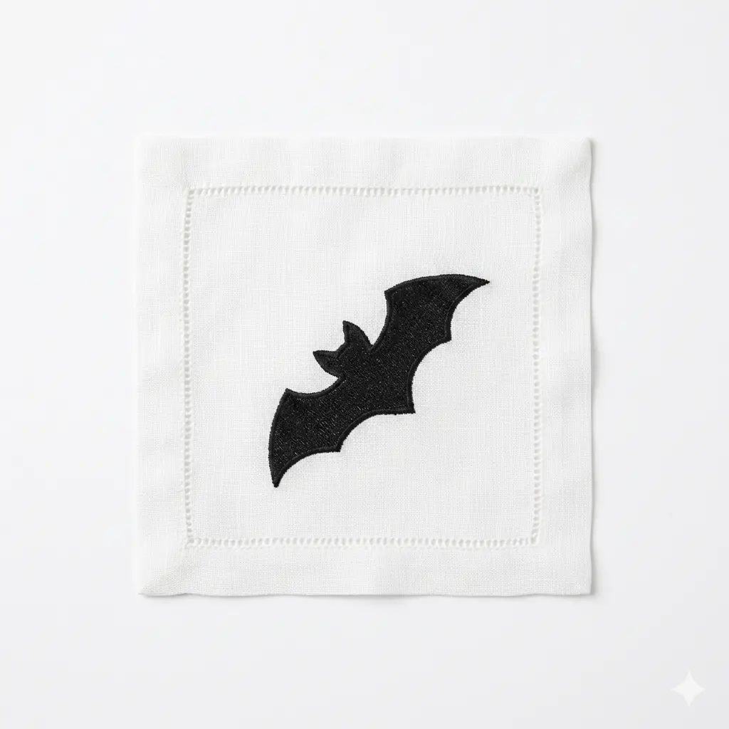White Haunted Elegance Cocktail Napkin -Bat.webp