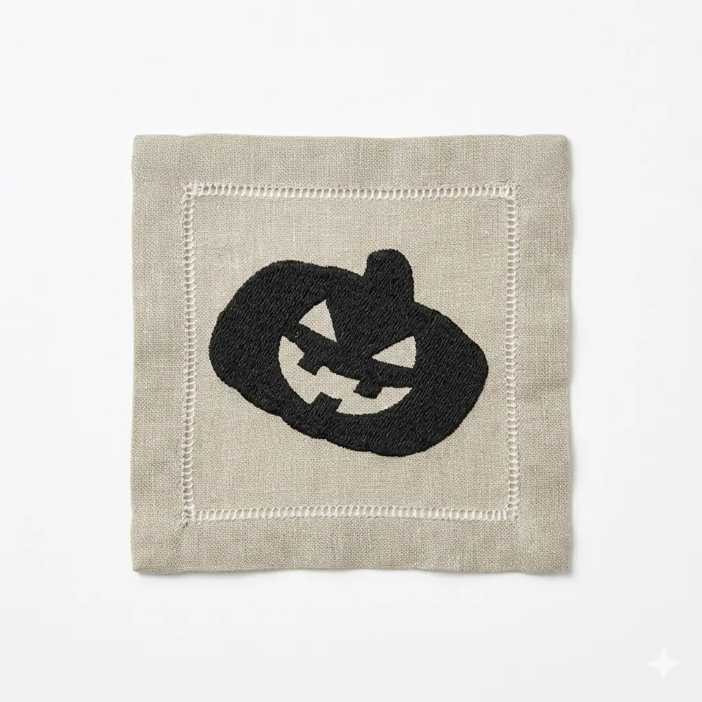 Flax Haunted Elegance Cocktail Napkin - Pumpkin.webp