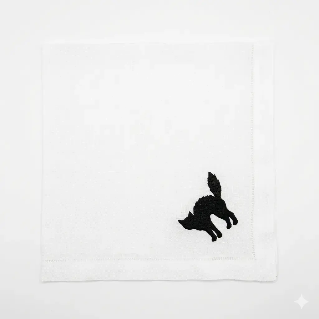 Haunted Elegance Embroidered Napkin White - Cat.webp