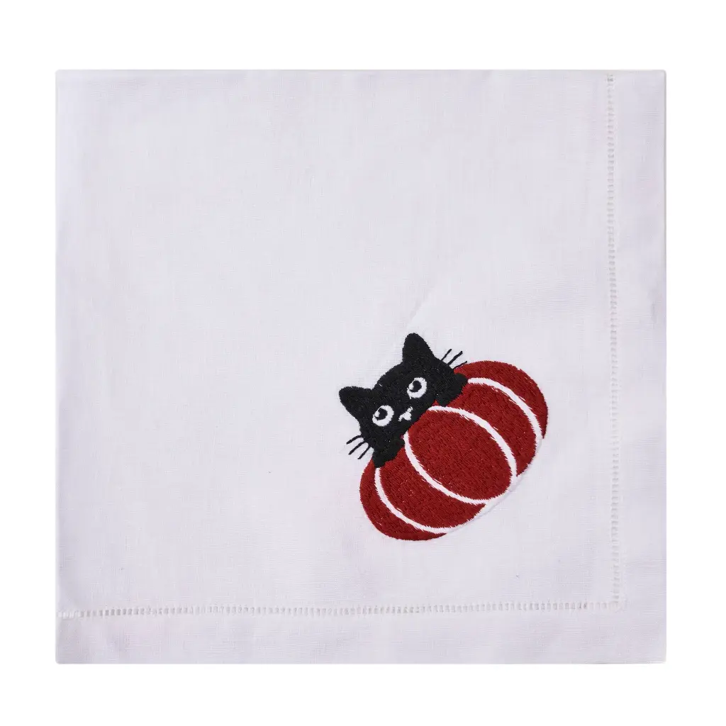 PEEK-A-BOO CAT EMBROIDERED NAPKIN - WHITE.webp