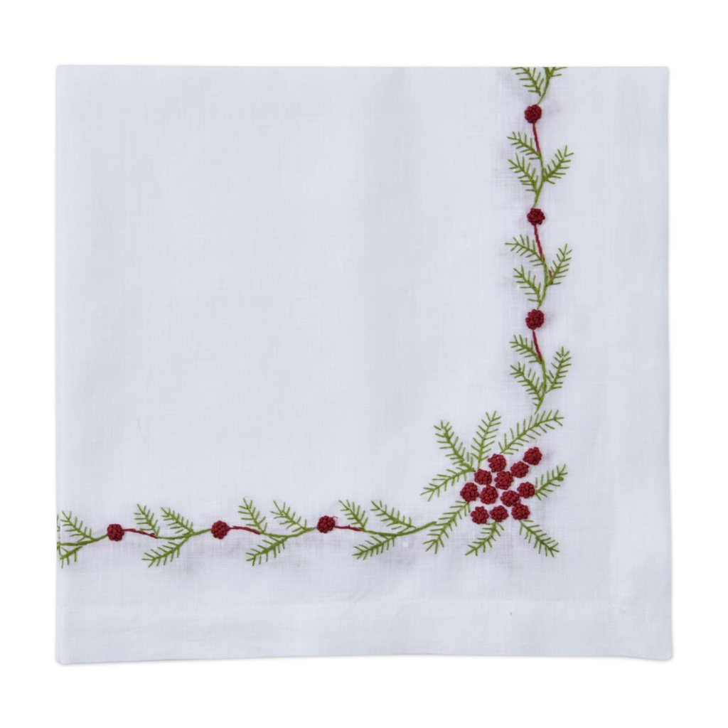 Winter Woods White Embroidered Napkin
