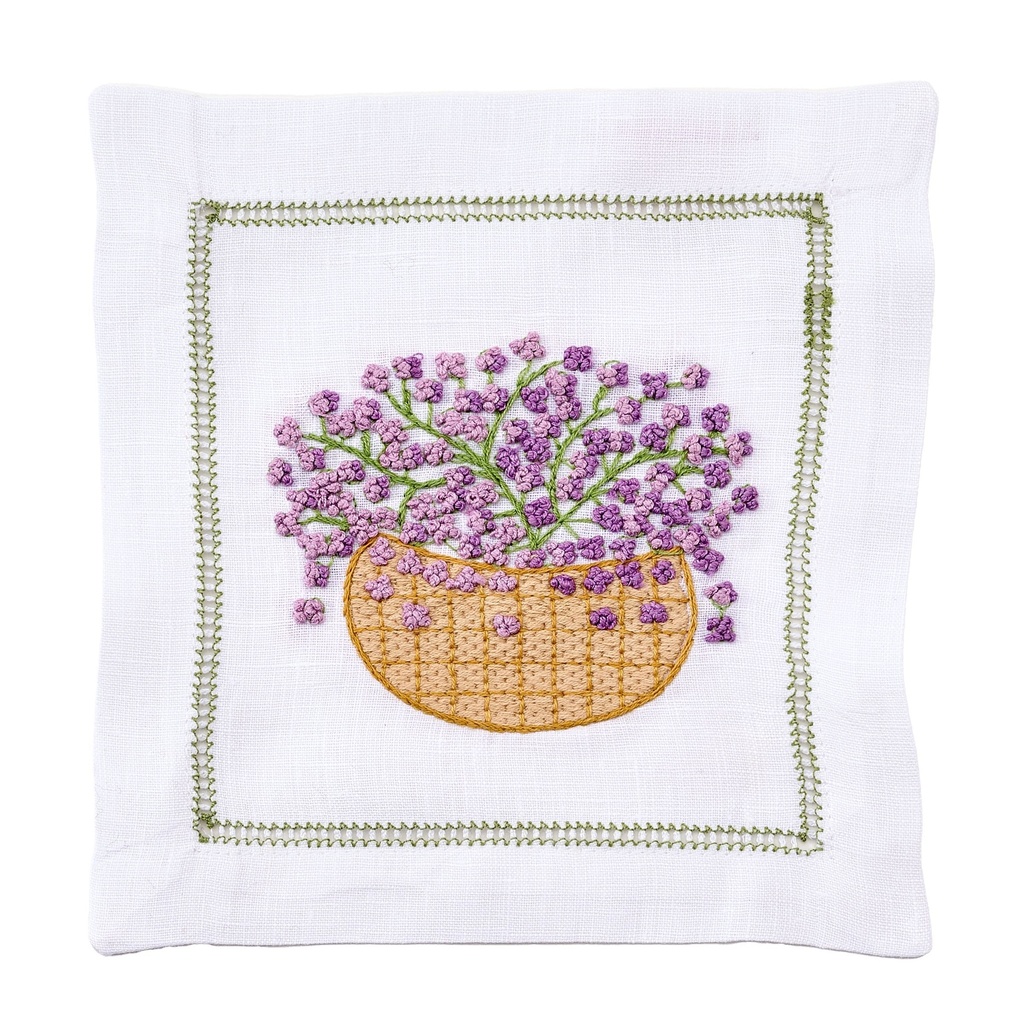 Flower Basket Embroidered Cocktail Napkin (Set of 4)