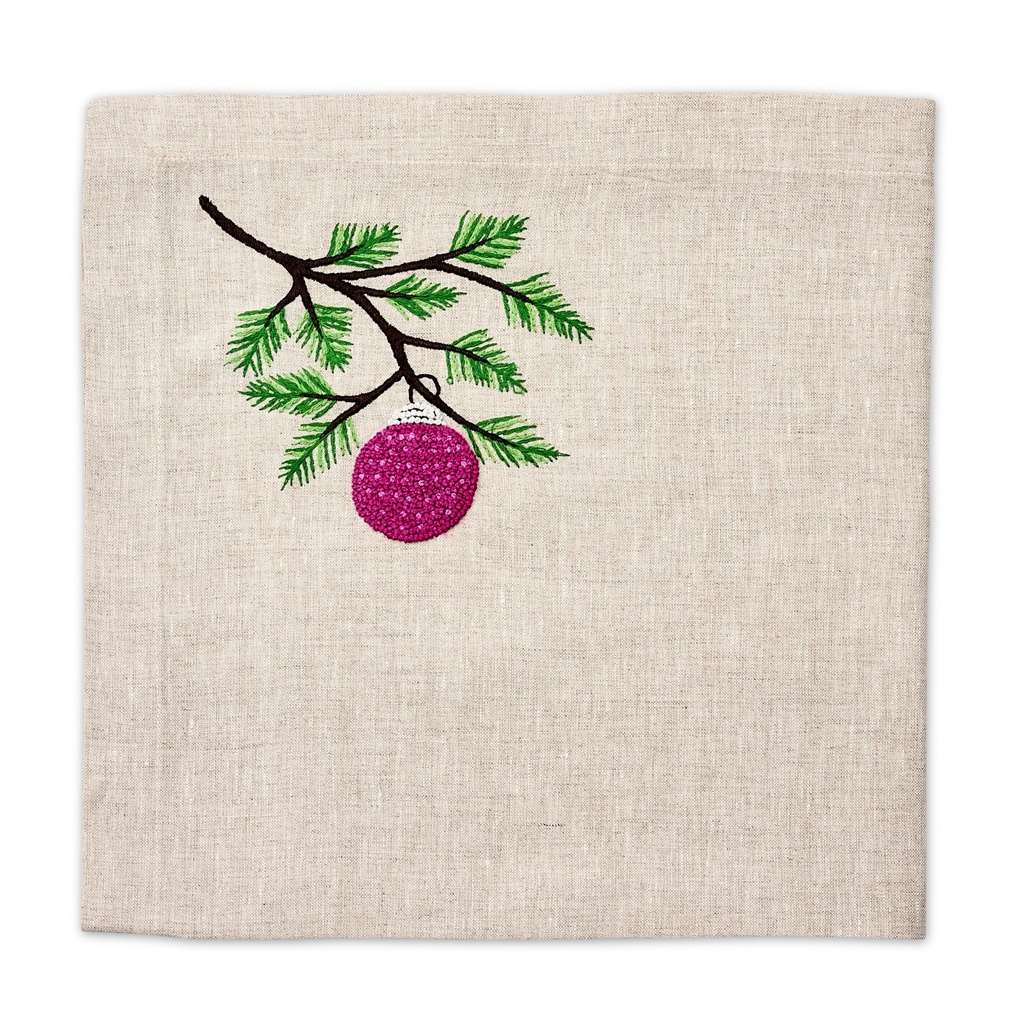Flax Holiday Ornament Embroidered Napkin