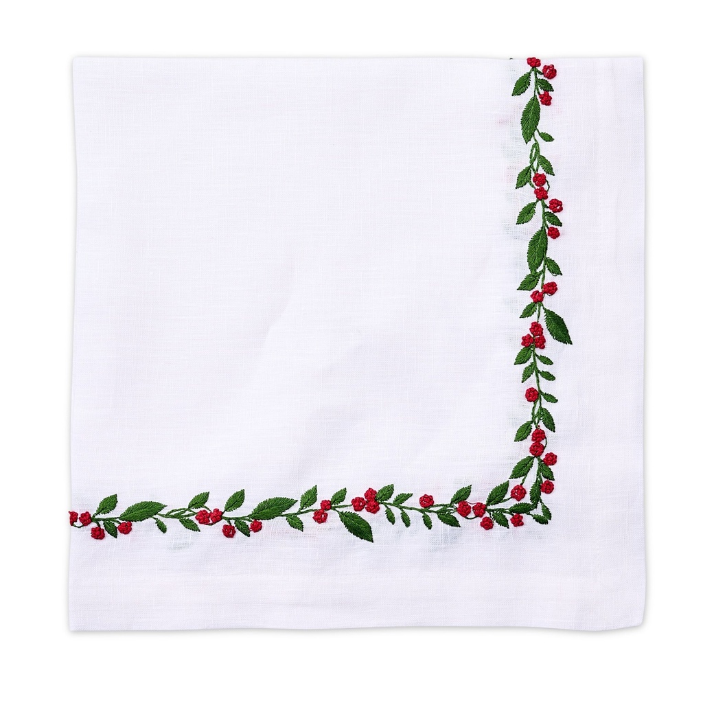White Hanging Flowers Embroidered Napkin