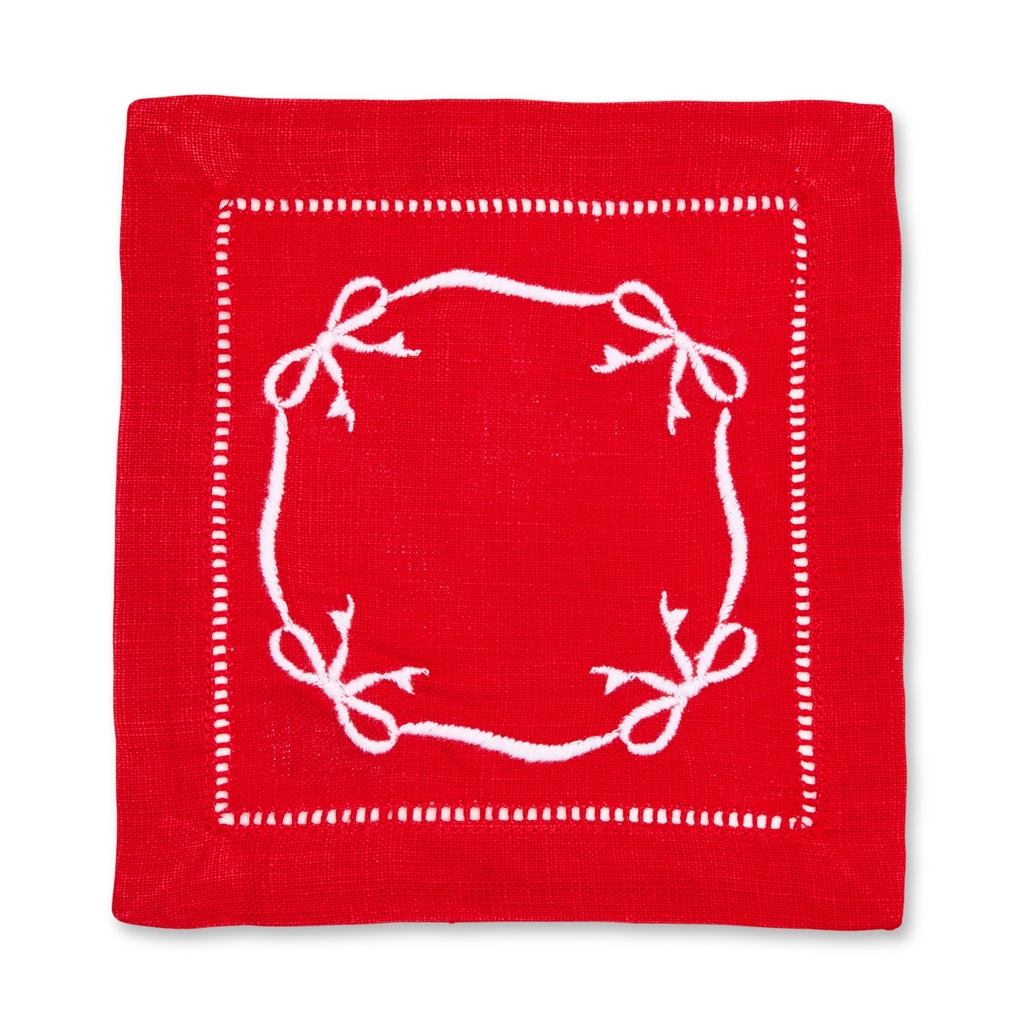 Holiday Bow Embroidered Cocktail Napkin (Set of 4)