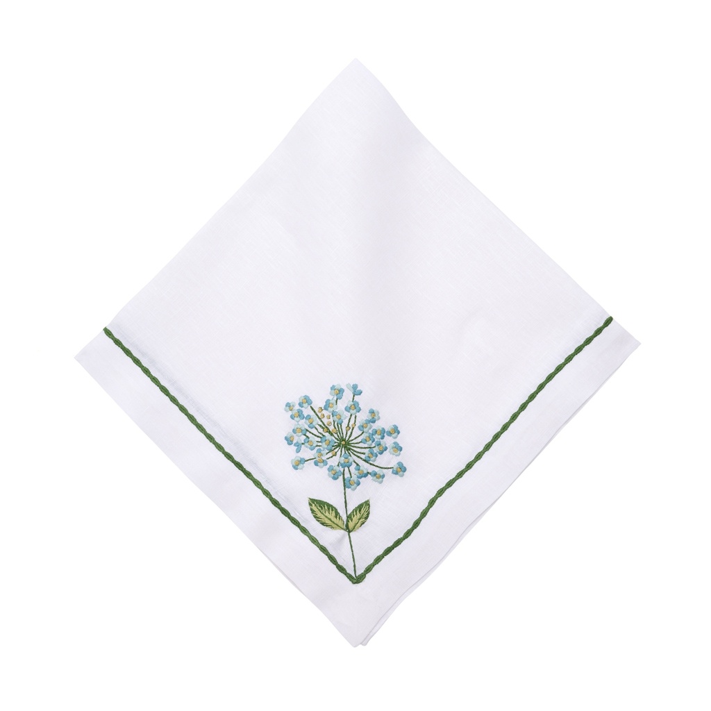 22" White Allium Burst Embroidered Napkin