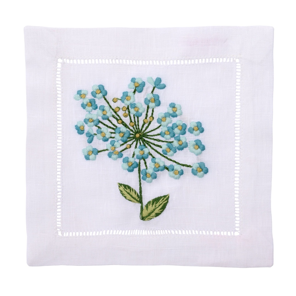 White Allium Burst Embroidered Cocktail Napkin (Set of 4)