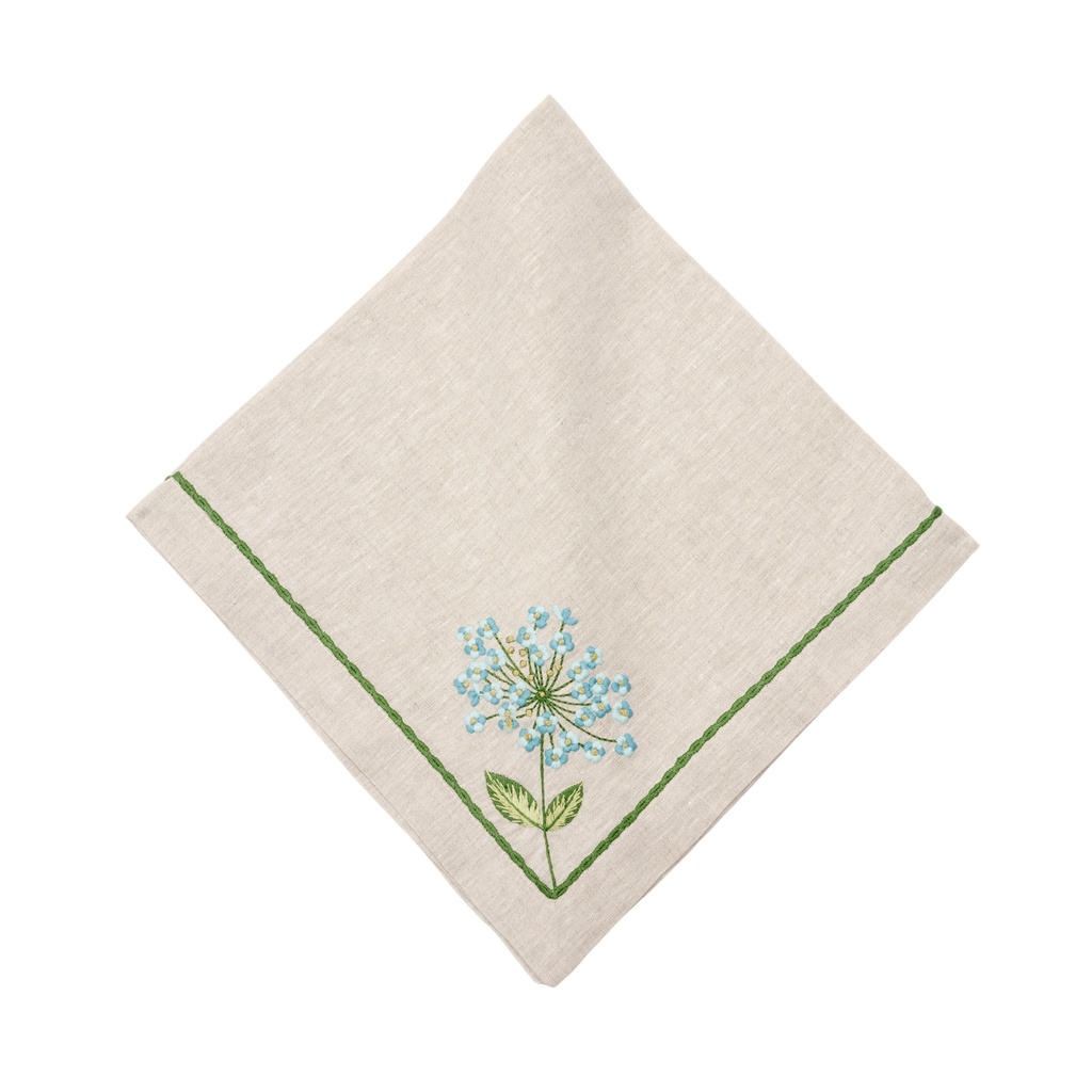 22" Flax Allium Burst Embroidered Napkin
