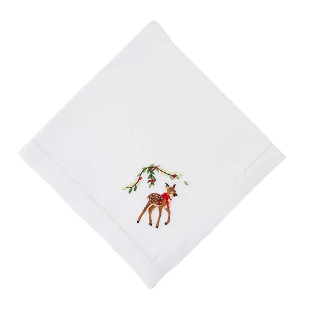 Festive Fawn Embroidered Napkin