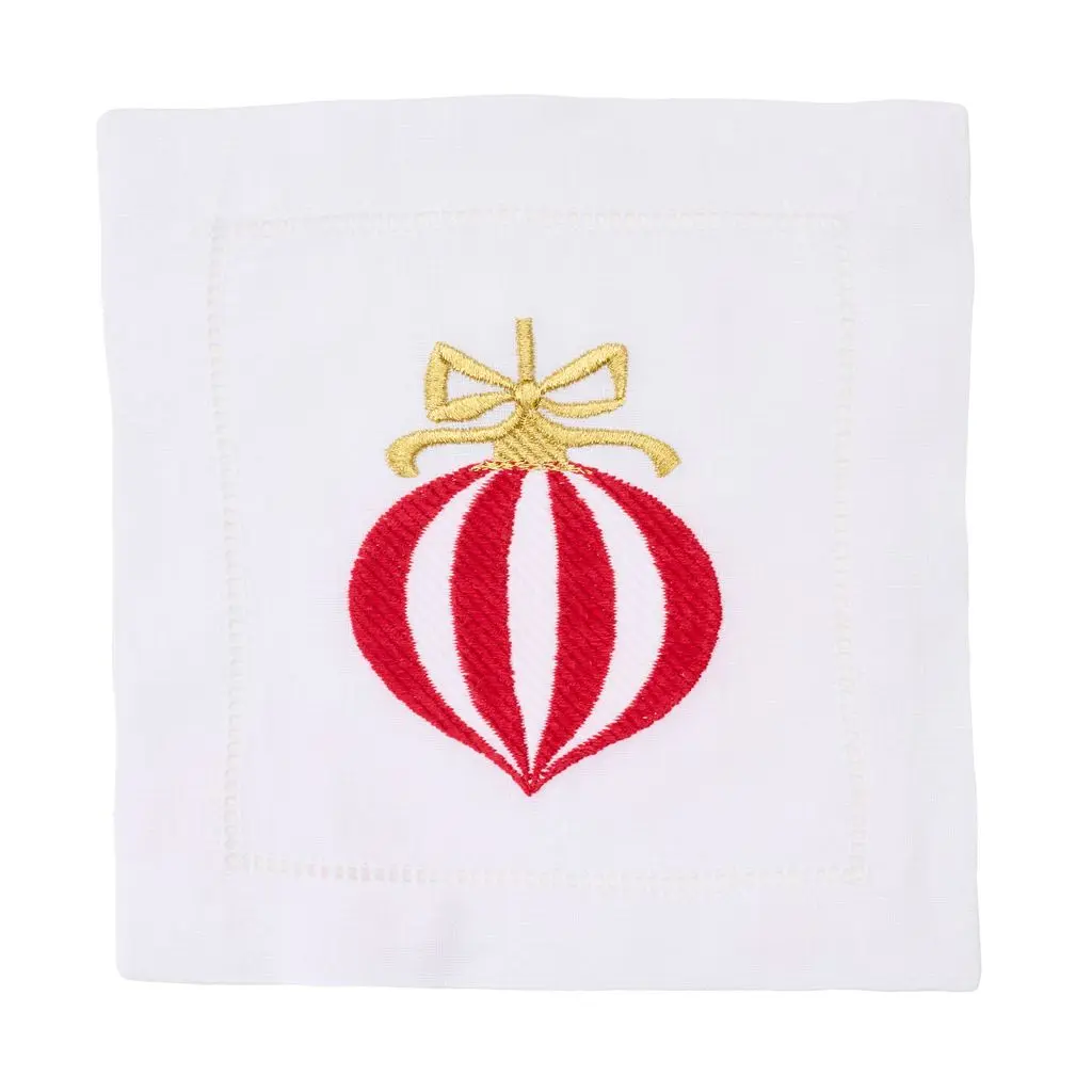 Vintage Bauble Embroidered Cocktail Napkin