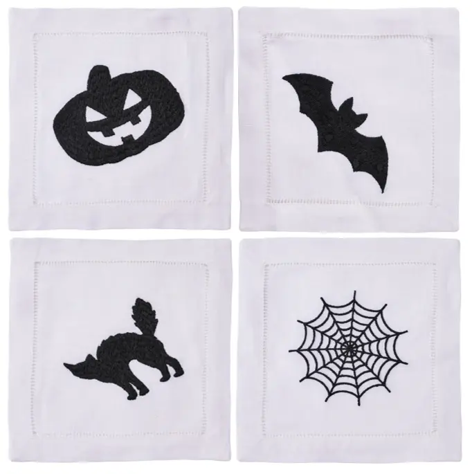 White Haunted Elegance Embroidered Cocktail Napkin (Set of 4)