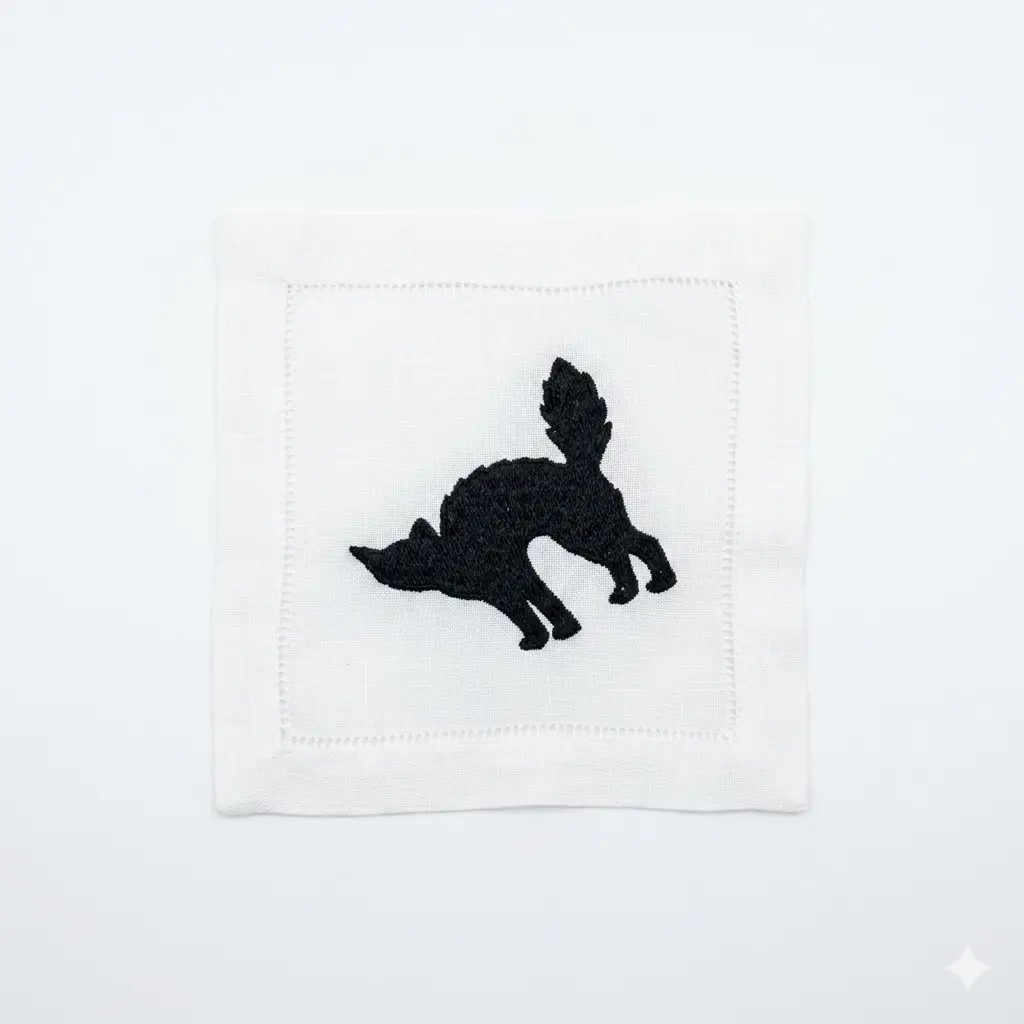 White Haunted Elegance Embroidered Cocktail Napkin (Set of 4)