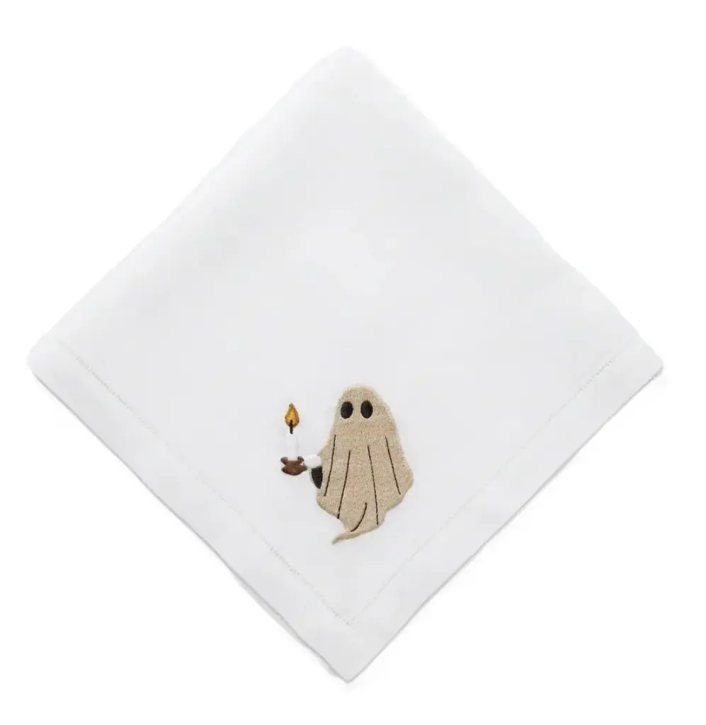 White Ghost Vignette Embroidered Napkin
