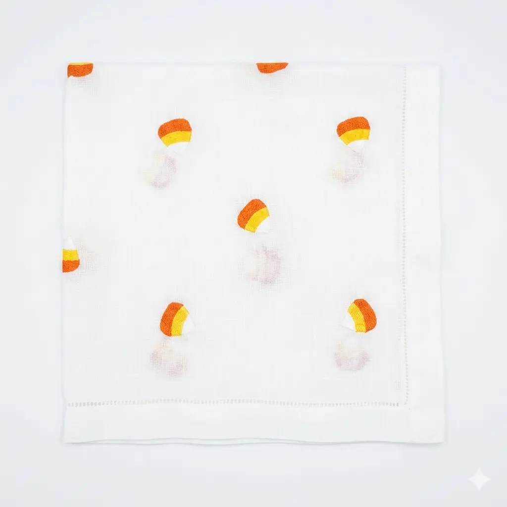 White Scattered Candy Corn Embroidered Napkin