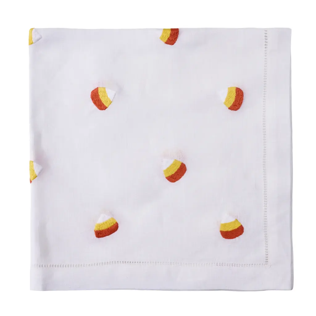 White Scattered Candy Corn Embroidered Napkin