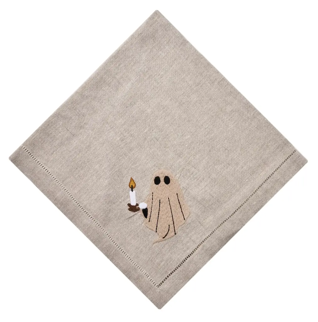 Flax Ghost Vignette Embroidered Napkin