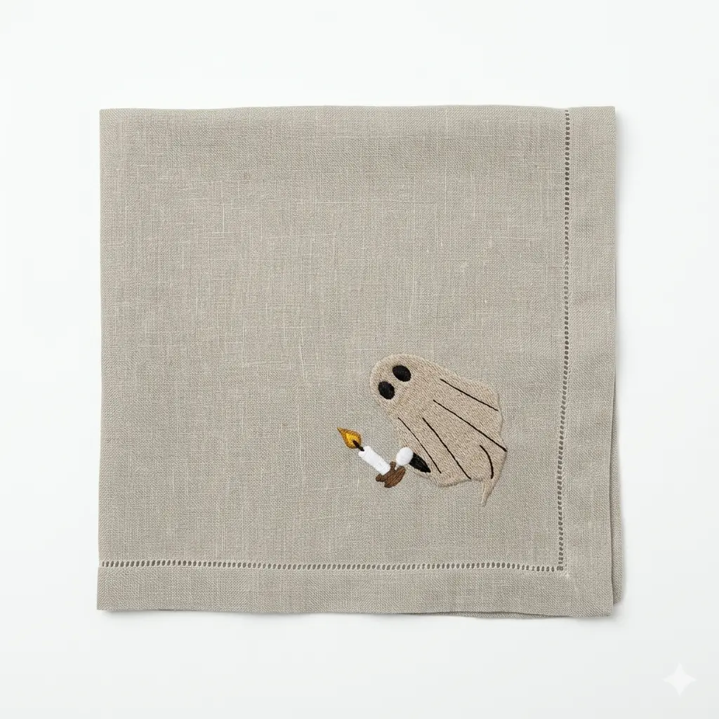 Flax Ghost Vignette Embroidered Napkin