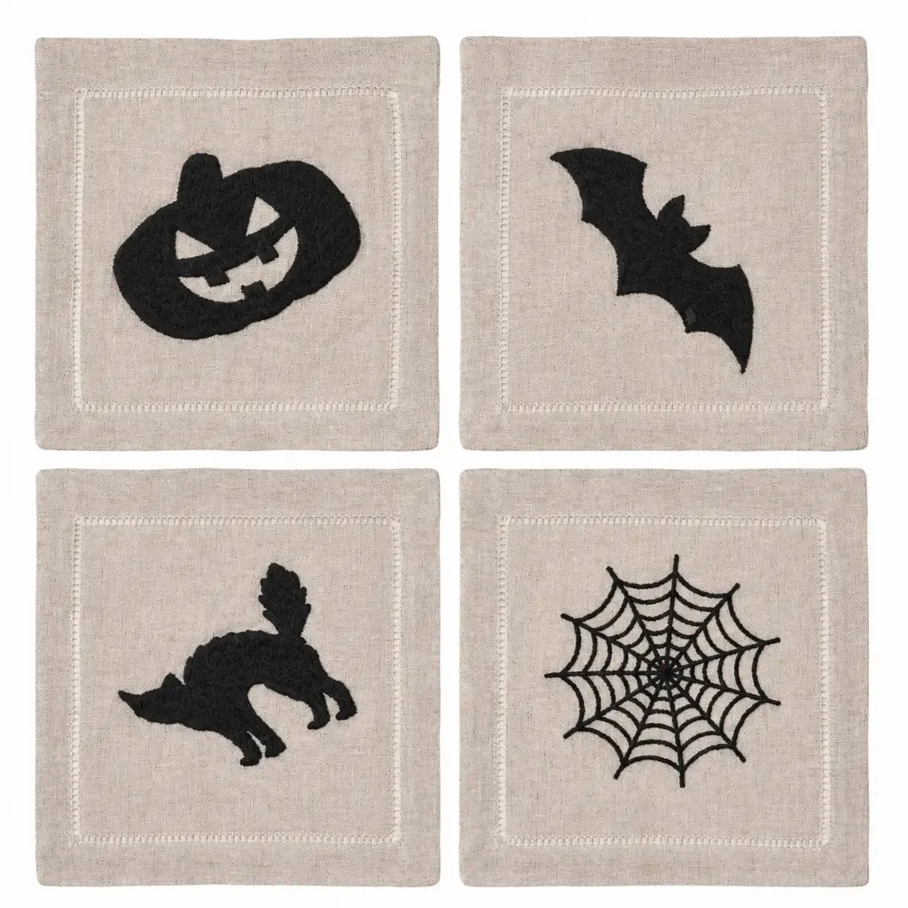 Flax Haunted Elegance Embroidered Cocktail Napkin (Set of 4)