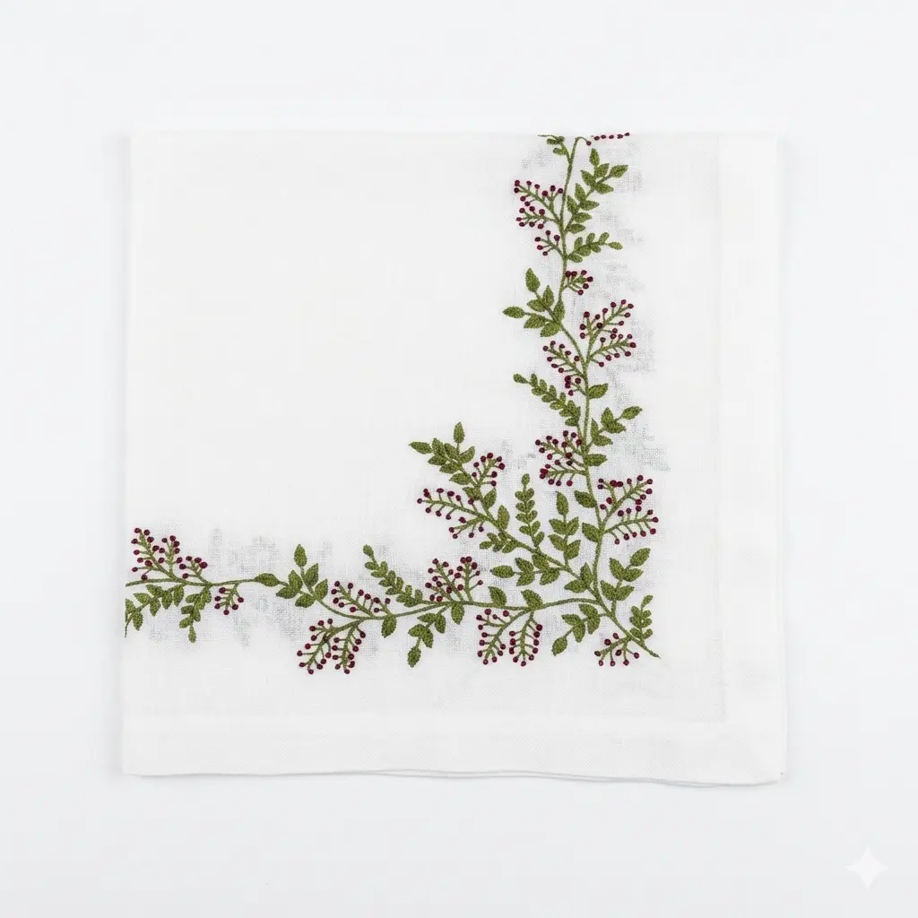 Wild Berry Vine Embroidered Napkin