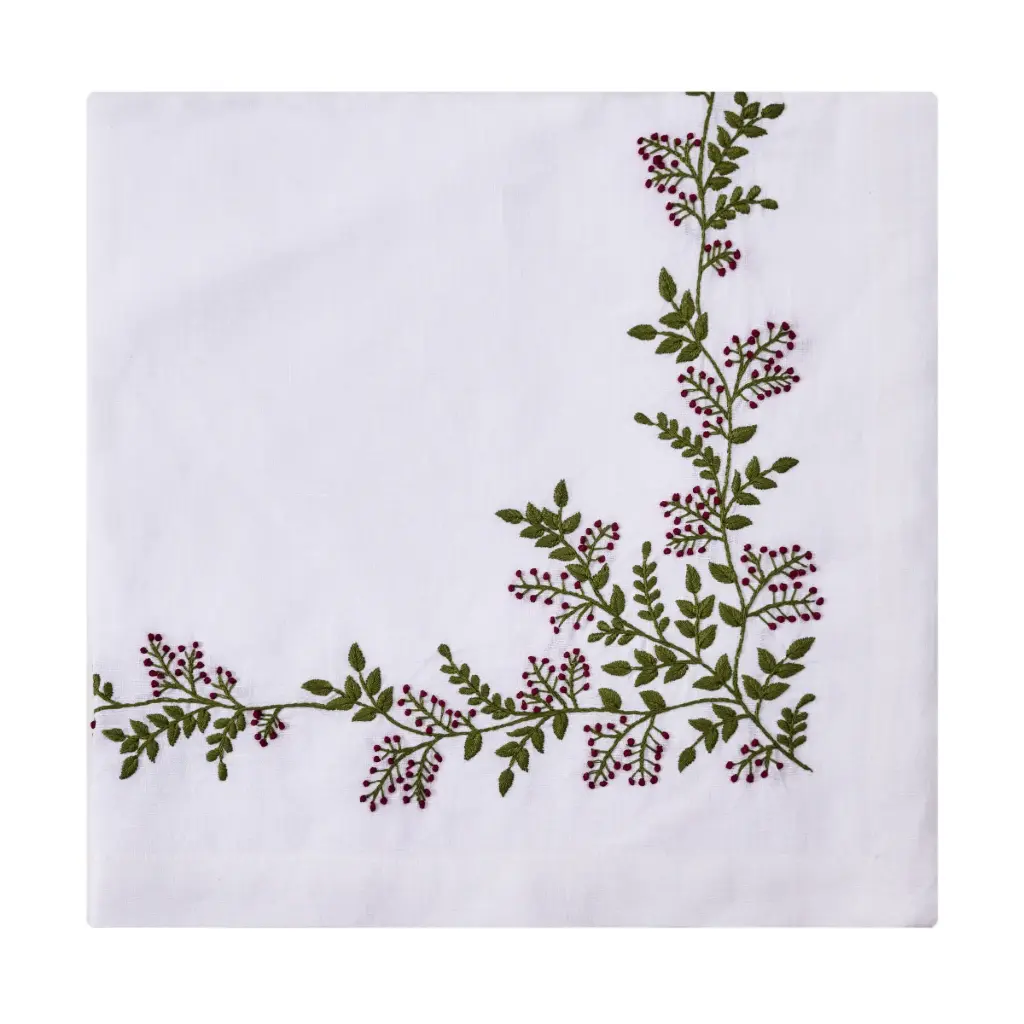 Wild Berry Vine Embroidered Napkin
