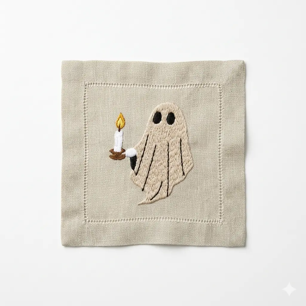 Flax Ghost Vignette Embroidered Cocktail Napkin (Set of 4)