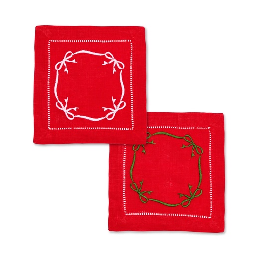 Holiday Bow Embroidered Cocktail Napkin (Set of 4)