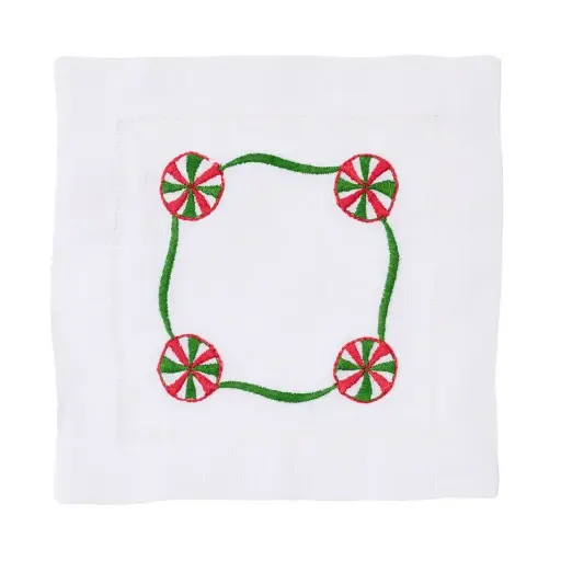[59-4004] Merry Mint Embroidered Cocktail Napkin (Set of 4)