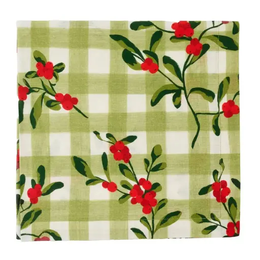 [59-0022] Winter Berry Check Printed Napkin