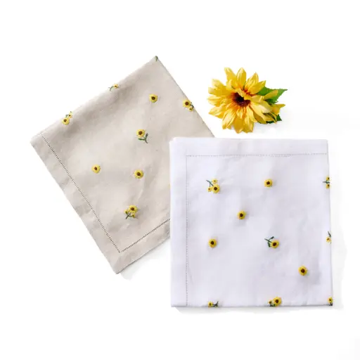 Scattered Sunflower Embroidered Napkin