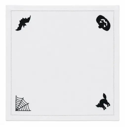 [13-6022W] White Haunted Elegance Embroidered Napkin