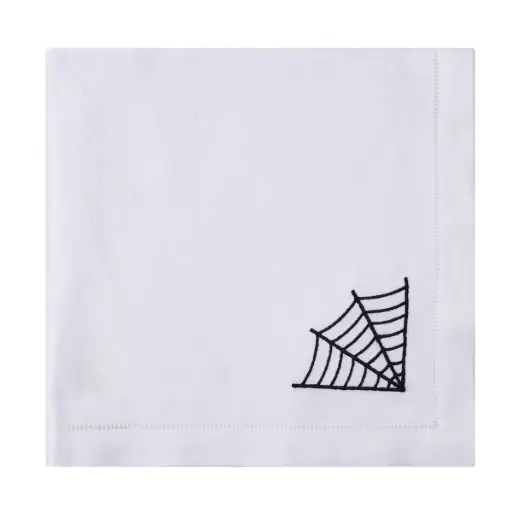 [13-6022W] White Haunted Elegance Embroidered Napkin