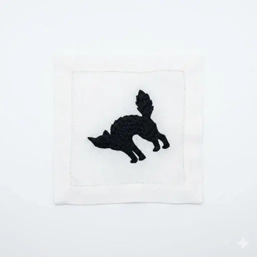 [13-6004W] White Haunted Elegance Embroidered Cocktail Napkin (Set of 4)