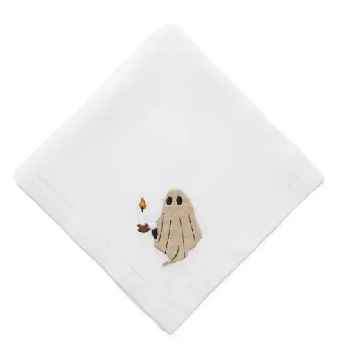 [13-6222W] White Ghost Vignette Embroidered Napkin