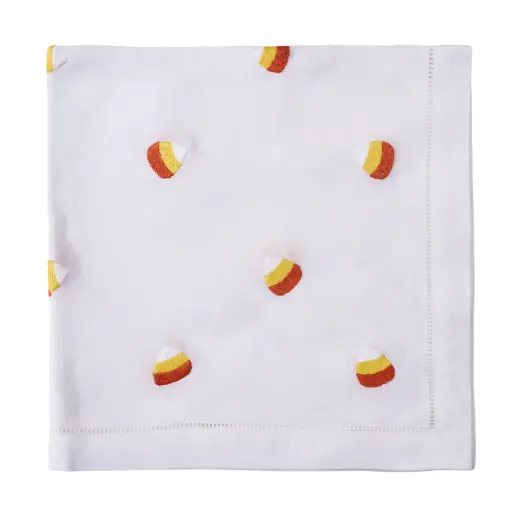 [13-6322W] White Scattered Candy Corn Embroidered Napkin