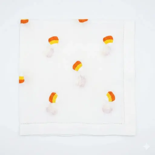 [13-6322W] White Scattered Candy Corn Embroidered Napkin