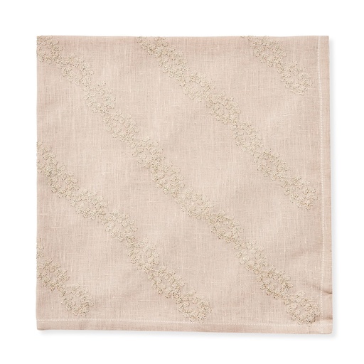 [59-7222TGOLD] Taupe Metallic Vines Embroidered Napkin
