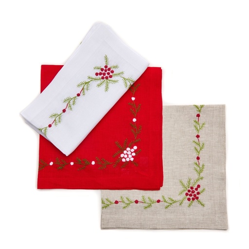 Winter Woods Flax Embroidered Napkin