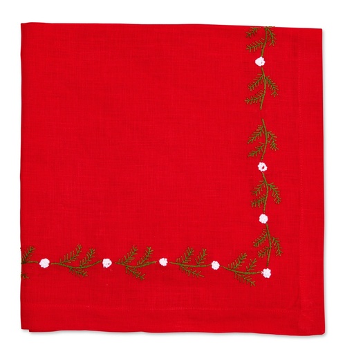 [59-8922RWHT] Winter Woods Red Embroidered Napkin