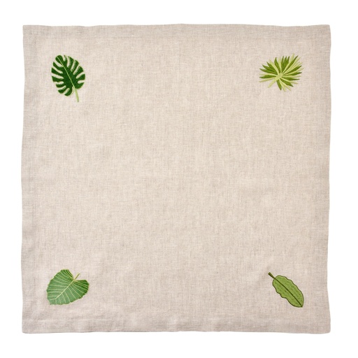 [59-4422F] Flax Palm Leaves Embroidered Napkin