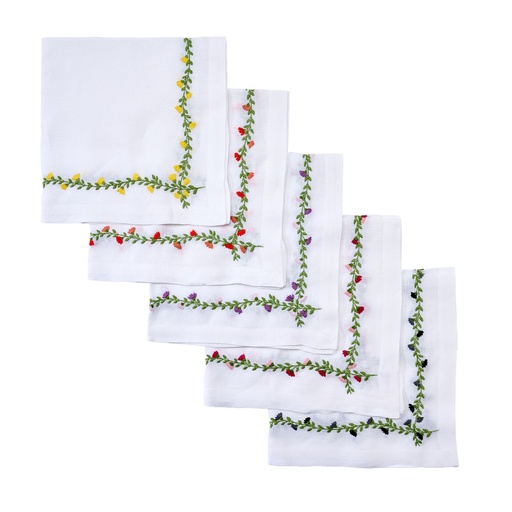 White Cottage Garden Embroidered Napkin