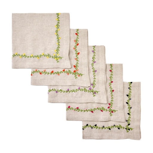 Flax Cottage Garden Embroidered Napkin