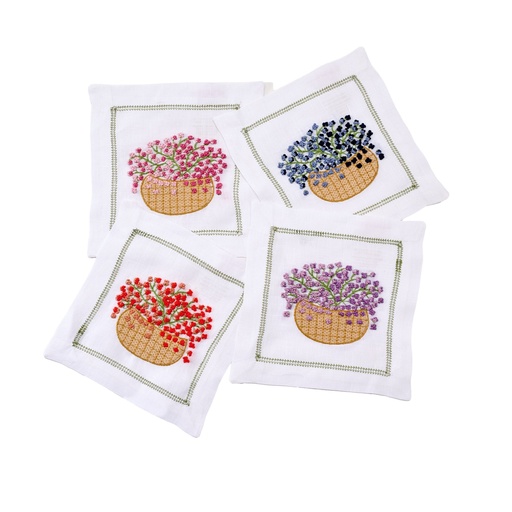 Flower Basket Embroidered Cocktail Napkin (Set of 4)