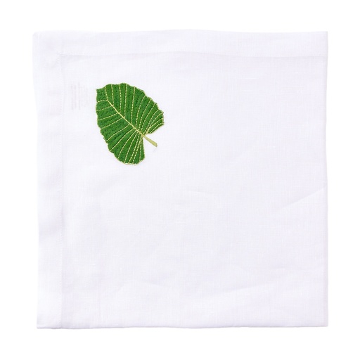 [59-4422W] White Palm Leaves Embroidered Napkin
